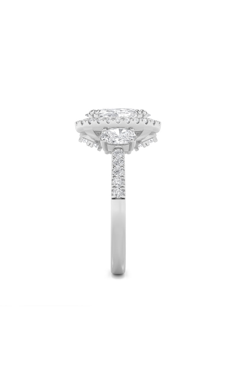 3Cttw Oval Shaped Lab Grown Diamond (G/VS) Three Stone Accented Engagement Ring in 14K Gold