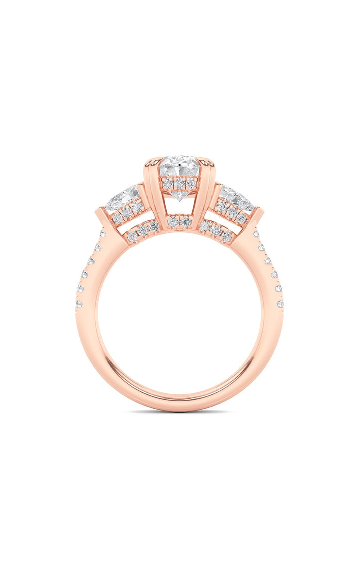 3Cttw Oval Shaped Lab Grown Diamond (F/VS) Three Stone Accented Engagement Ring in 14K Gold