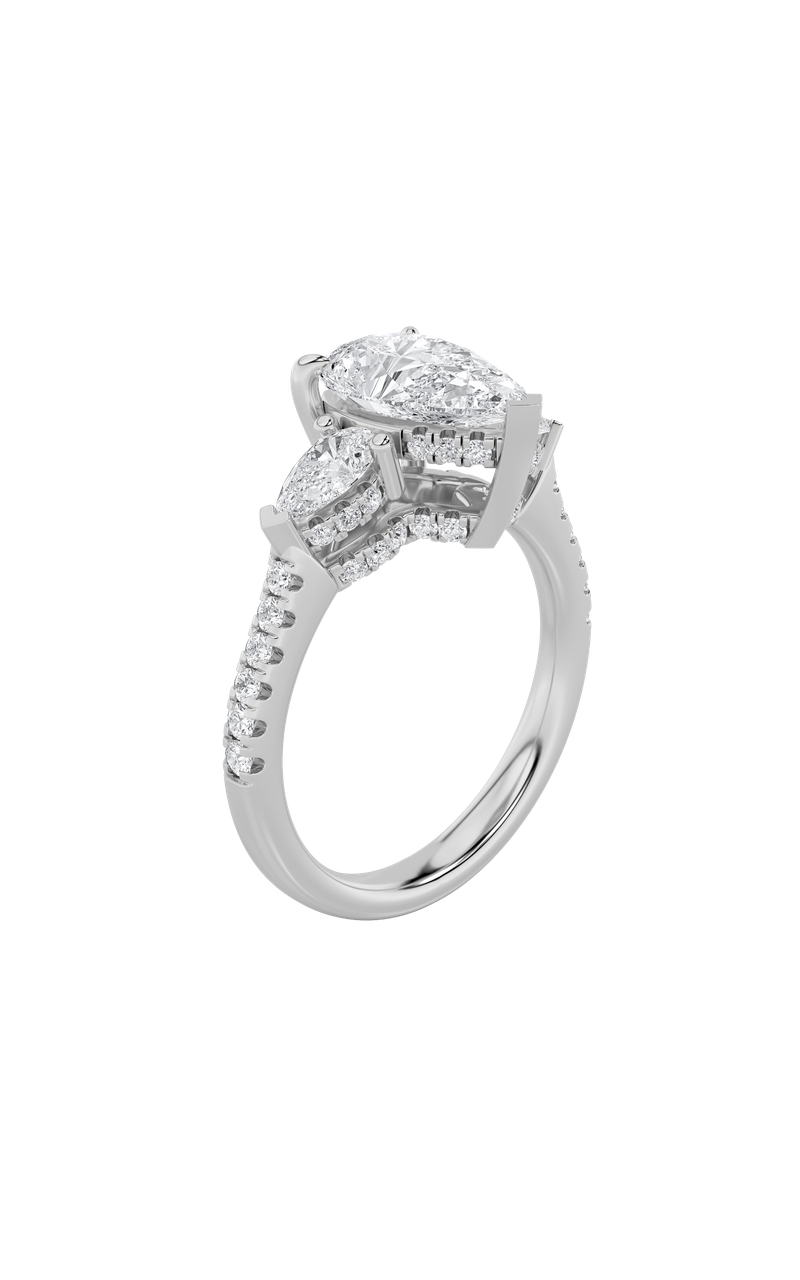 3Cttw Pear Shaped Lab Grown Diamond (F/VS) Three Stone Accented Engagement Ring in 14K Gold