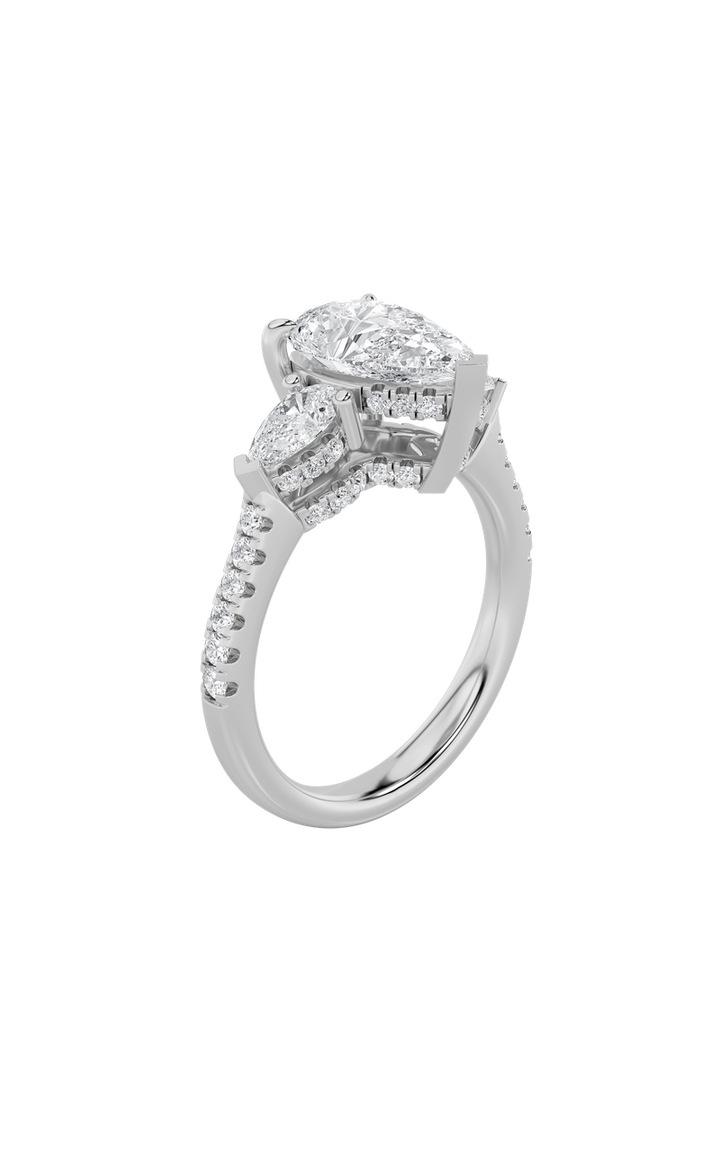 3Cttw Pear Shaped Lab Grown Diamond (F/VS) Three Stone Accented Engagement Ring in 14K Gold