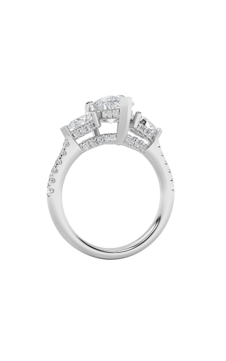 3Cttw Pear Shaped Lab Grown Diamond (F/VS) Three Stone Accented Engagement Ring in 14K Gold