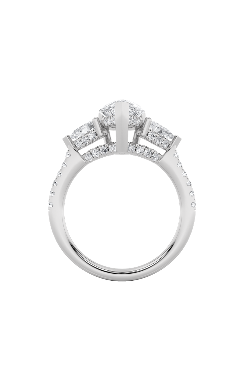 3Cttw Pear Shaped Lab Grown Diamond (F/VS) Three Stone Accented Engagement Ring in 14K Gold
