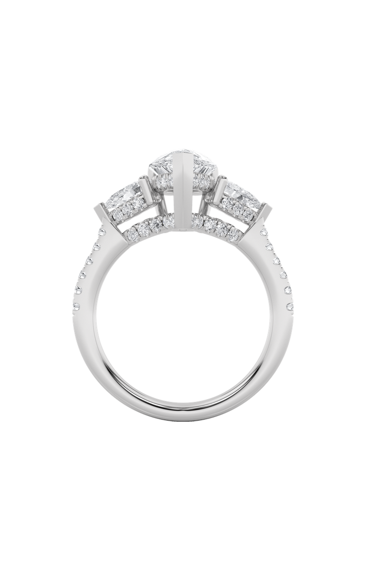 3Cttw Pear Shaped Lab Grown Diamond (F/VS) Three Stone Accented Engagement Ring in 14K Gold