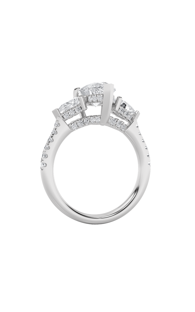 3Cttw Pear Shaped Lab Grown Diamond (F/VS) Three Stone Accented Engagement Ring in 14K Gold