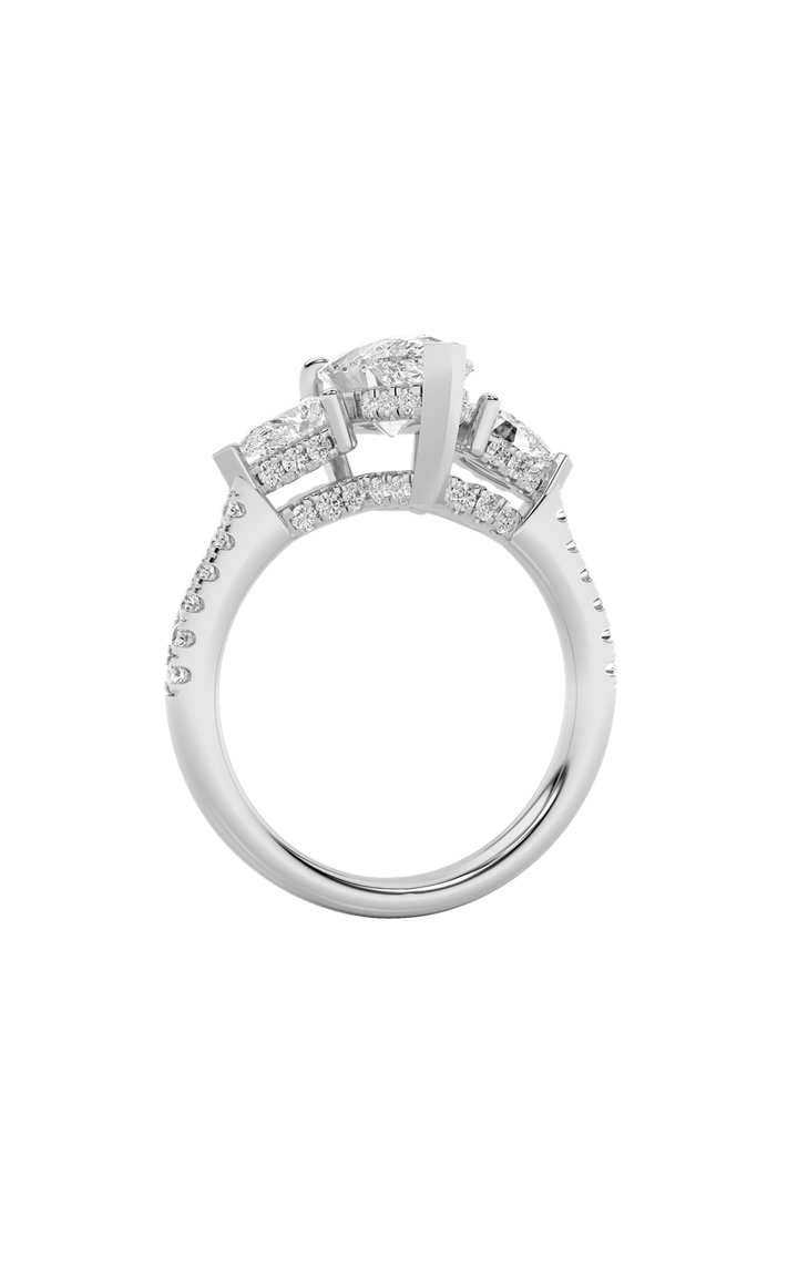 3Cttw Pear Shaped Lab Grown Diamond (F/VS) Three Stone Accented Engagement Ring in 14K Gold