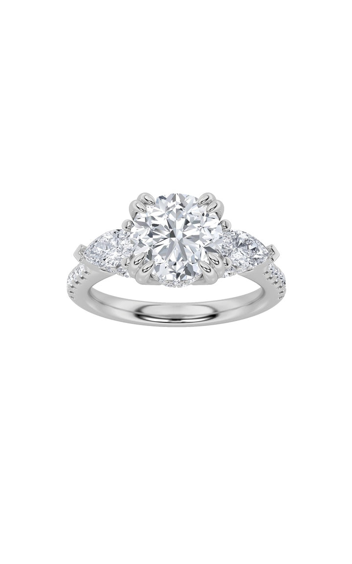 3Cttw Round Shaped Lab Grown Diamond (F/VS) ThreeStone Accented Engagement Ring in 14K Gold