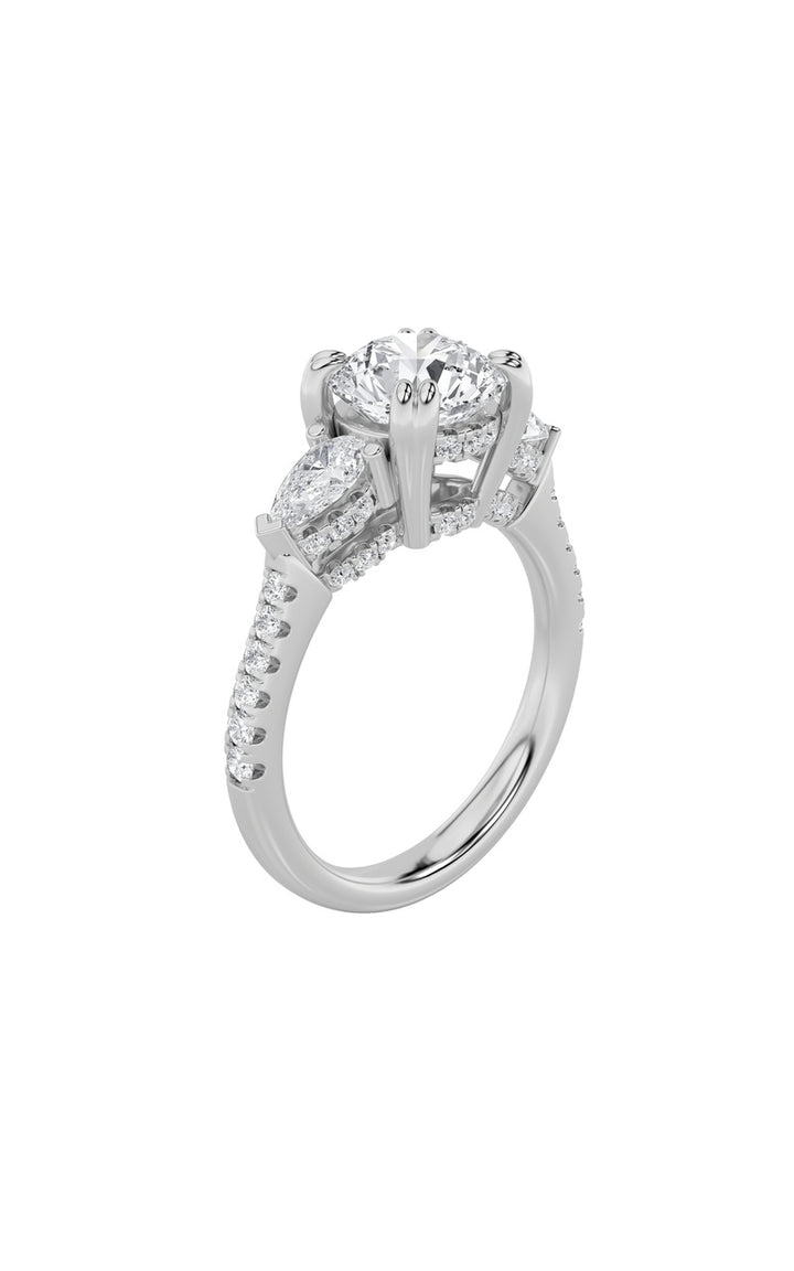 3CTW Round Shaped Lab Grown Diamond (F/VS) Three Stone Accented Engagement Ring in 14K Gold