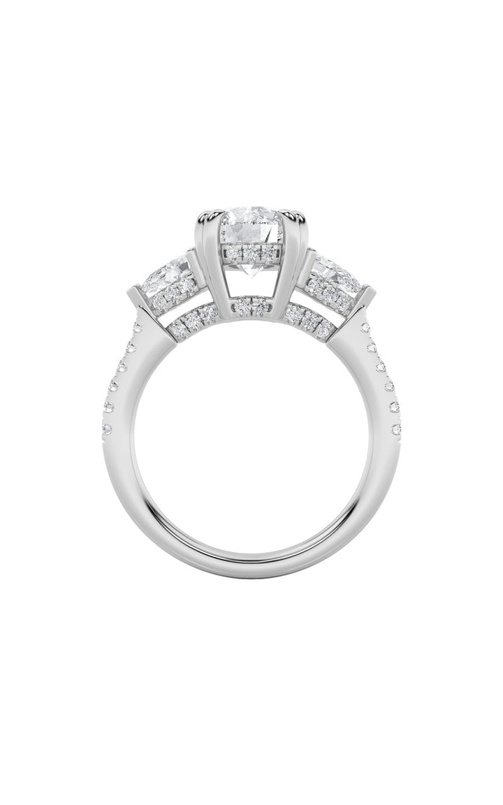 3Cttw Round Shaped Lab Grown Diamond (F/VS) Three Stone Accented Engagement Ring in 14K Gold
