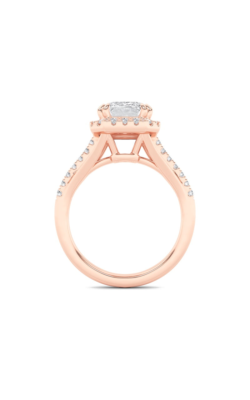 3Cttw Emerald Shaped Lab Grown Diamond (F/VS) Halo Accented Engagement Ring in 14K Gold