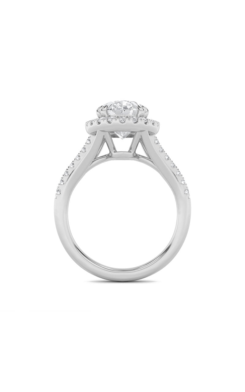 3Cttw Oval Shaped Lab Grown Diamond (F/VS) Halo Accented Engagement Ring in 14K Gold