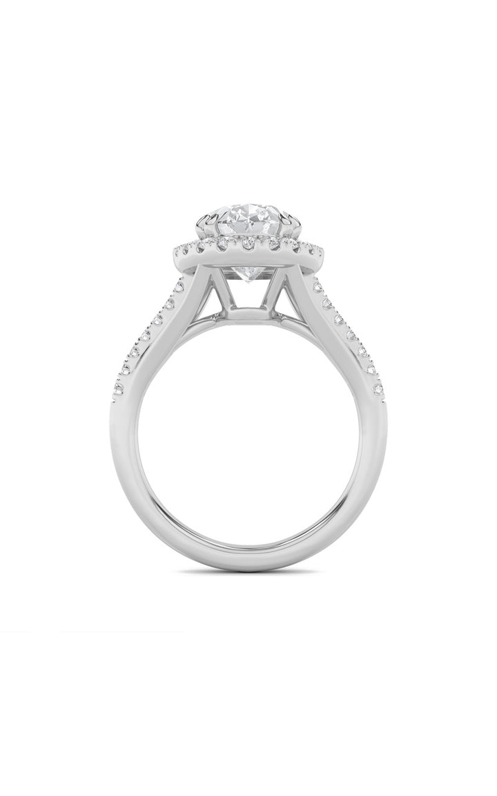 3Cttw Oval Shaped Lab Grown Diamond (F/VS) Halo Accented Engagement Ring in 14K Gold