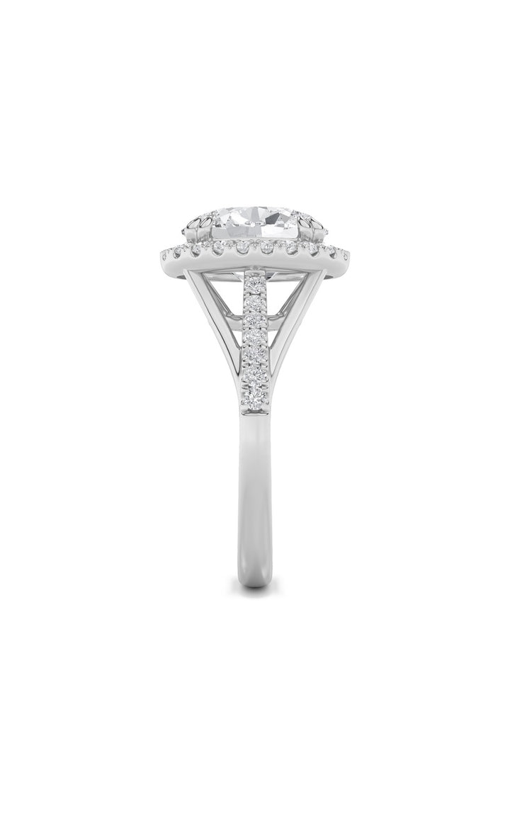 3Cttw Oval Shaped Lab Grown Diamond (F/VS) Halo Accented Engagement Ring in 14K Gold