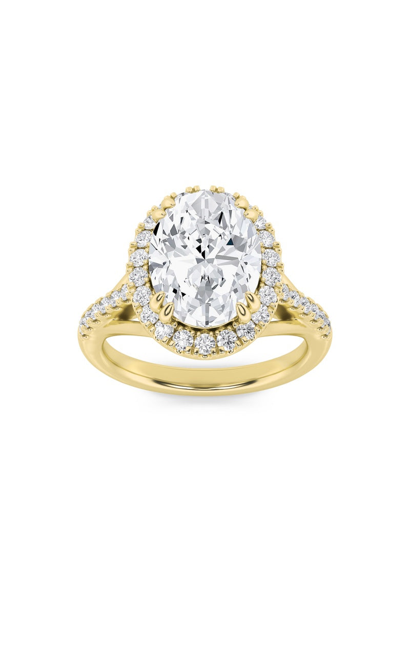 3Cttw Oval Shaped Lab Grown Diamond (F/VS) Halo Accented Engagement Ring in 14K Gold