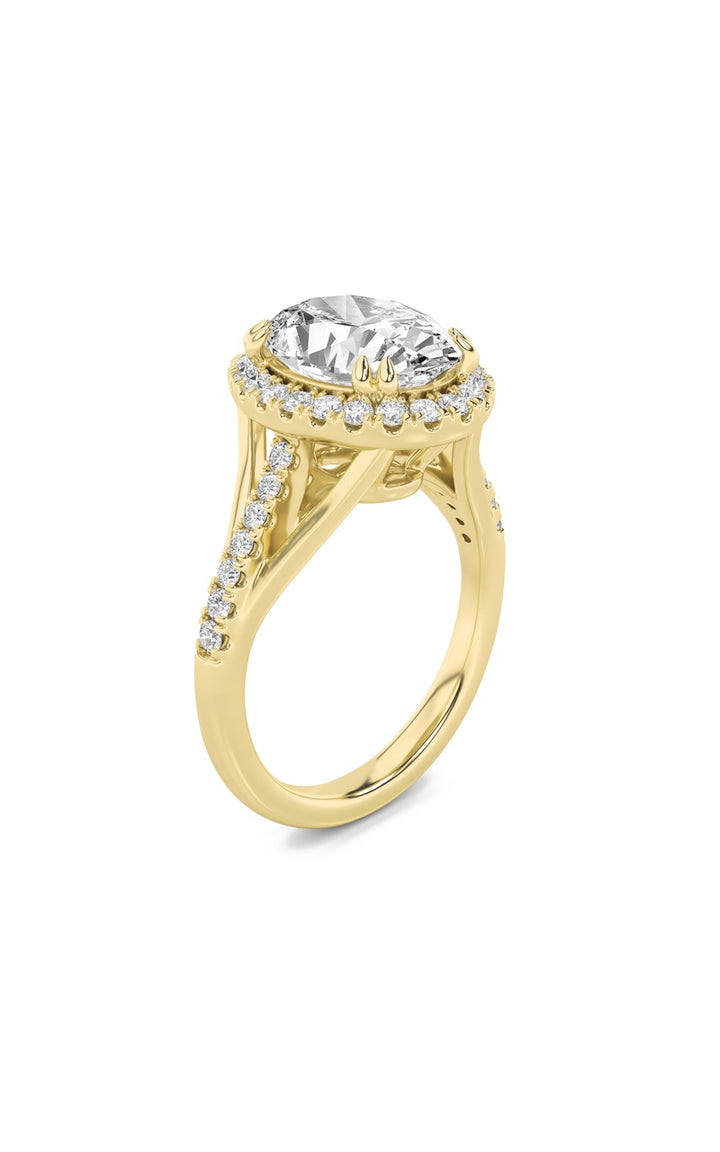 3Cttw Oval Shaped Lab Grown Diamond (F/VS) Halo Accented Engagement Ring in 14K Gold