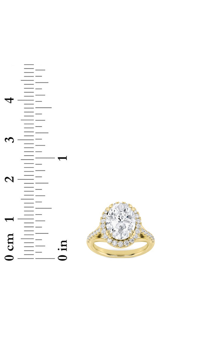 3Cttw Oval Shaped Lab Grown Diamond (F/VS) Halo Accented Engagement Ring in 14K Gold