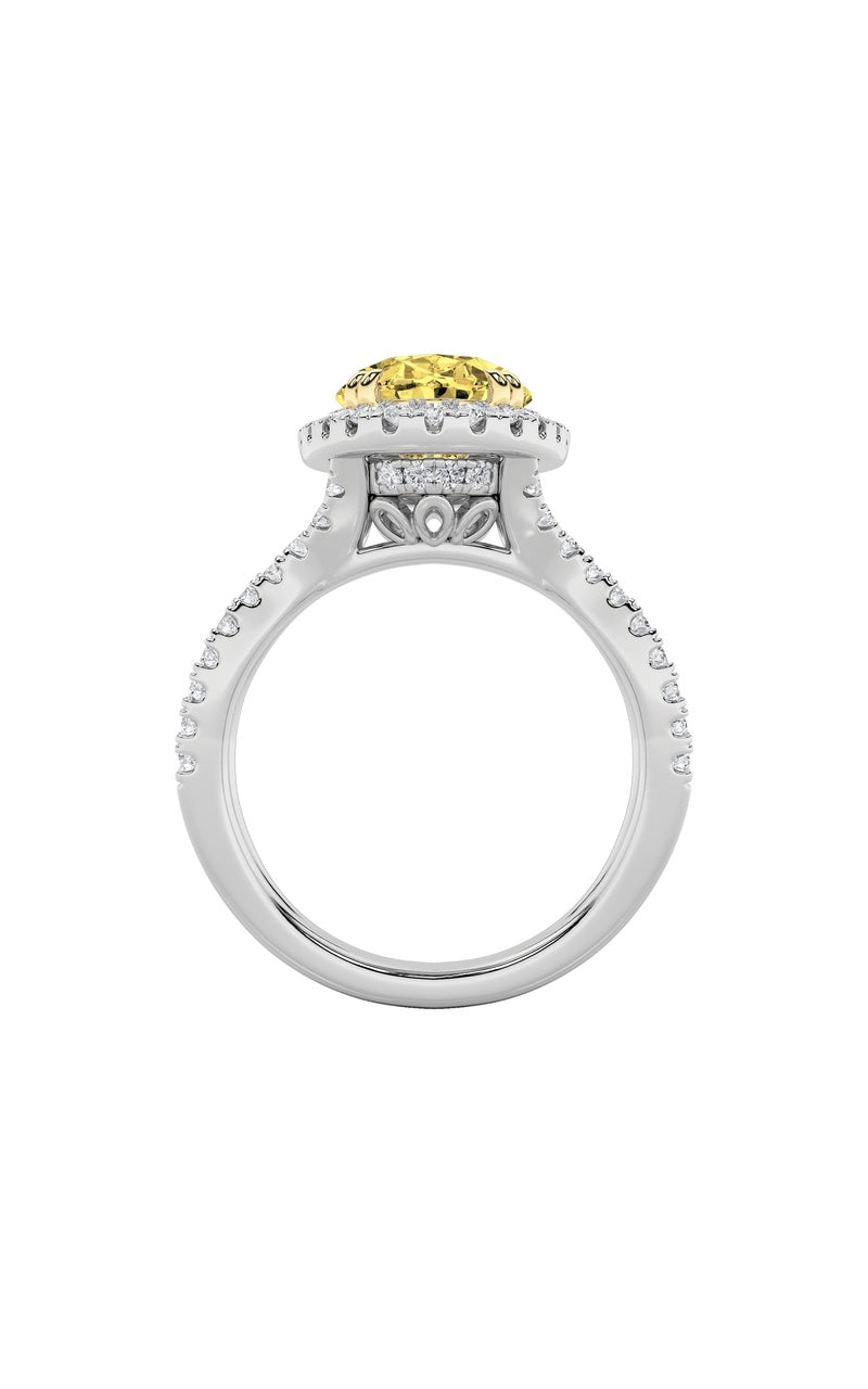 4Cttw Oval Shaped Lab Grown Diamond (F/VS) Split Shank Halo Engagement Ring in 14K Gold