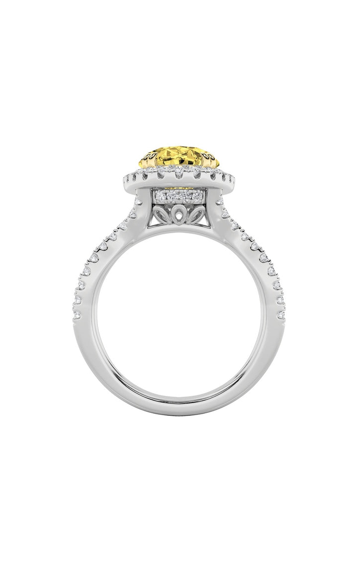 4Cttw Oval Shaped Lab Grown Diamond (F/VS) Split Shank Halo Engagement Ring in 14K Gold