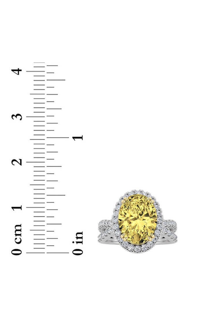 4Cttw Oval Shaped Lab Grown Diamond (F/VS) Split Shank Halo Engagement Ring in 14K Gold