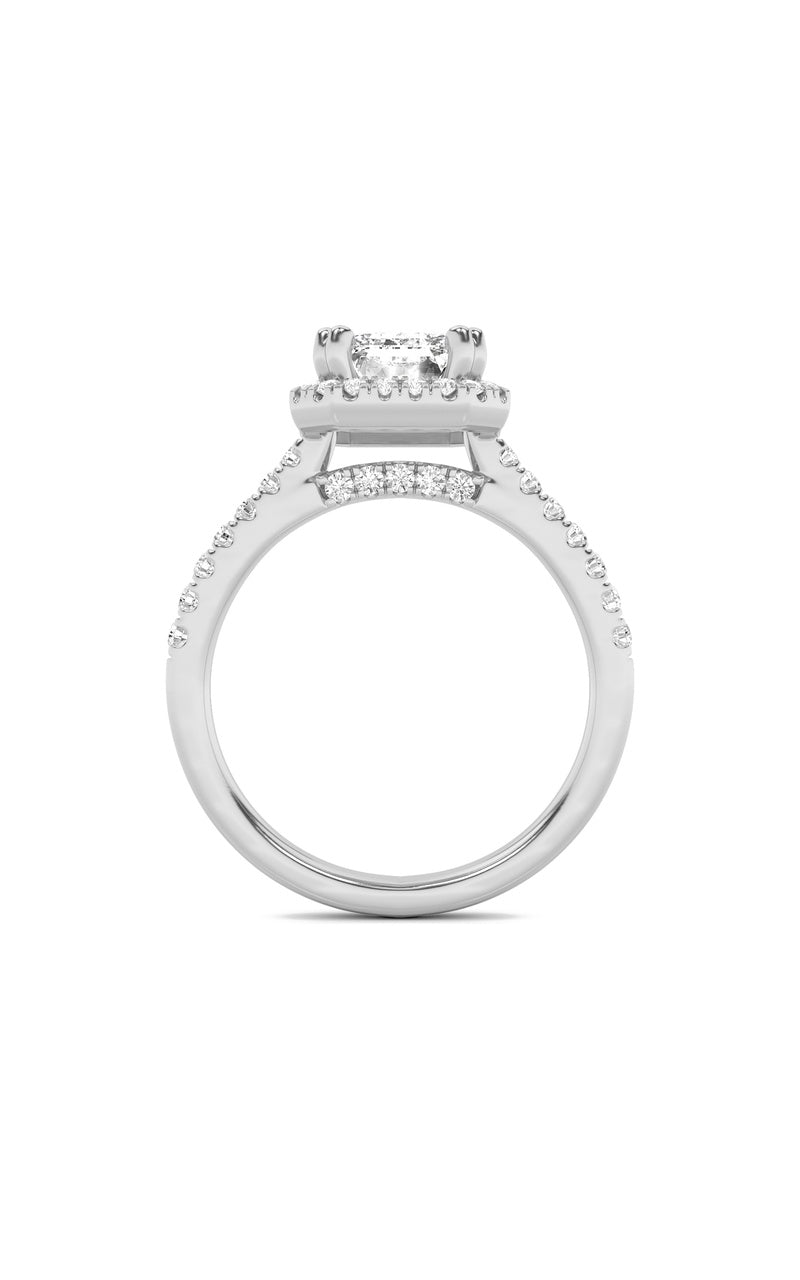 2.5Cttw Emerald Shaped Lab Grown Diamond (F/VS) Halo Accented Engagement Ring in 14K Gold
