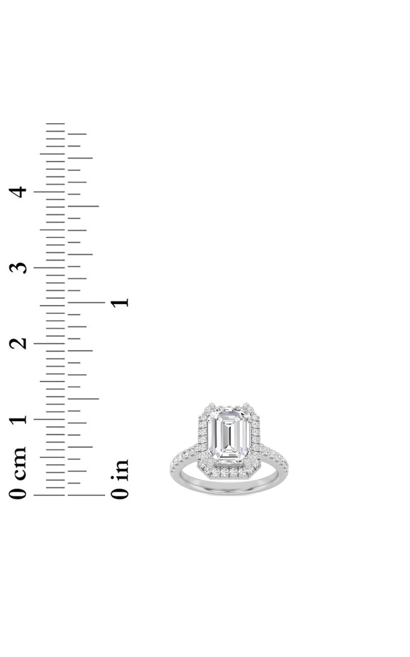 2.5Cttw Emerald Shaped Lab Grown Diamond (F/VS) Halo Accented Engagement Ring in 14K Gold