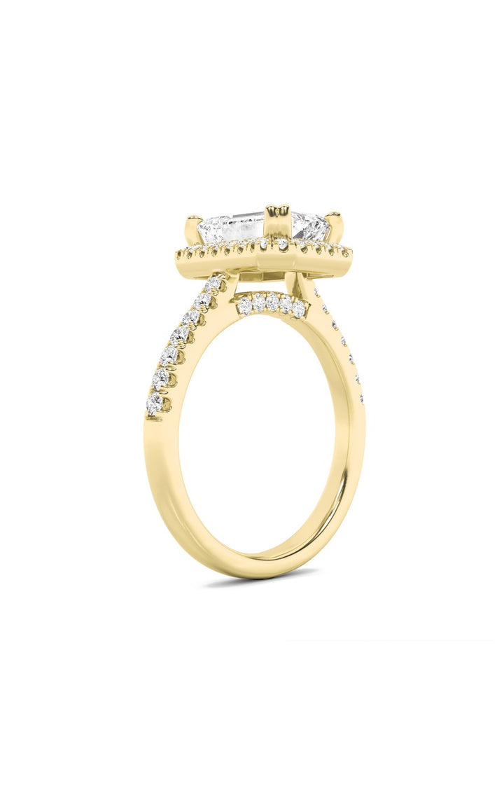 3Cttw Emerald Shaped Lab Grown Diamond (F/VS) Classic Halo Accented Engagement Ring in 14K Gold