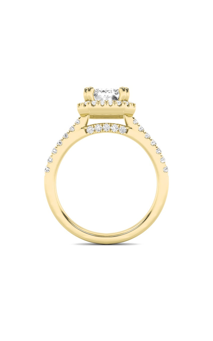 3Cttw Emerald Shaped Lab Grown Diamond (F/VS) Classic Halo Accented Engagement Ring in 14K Gold
