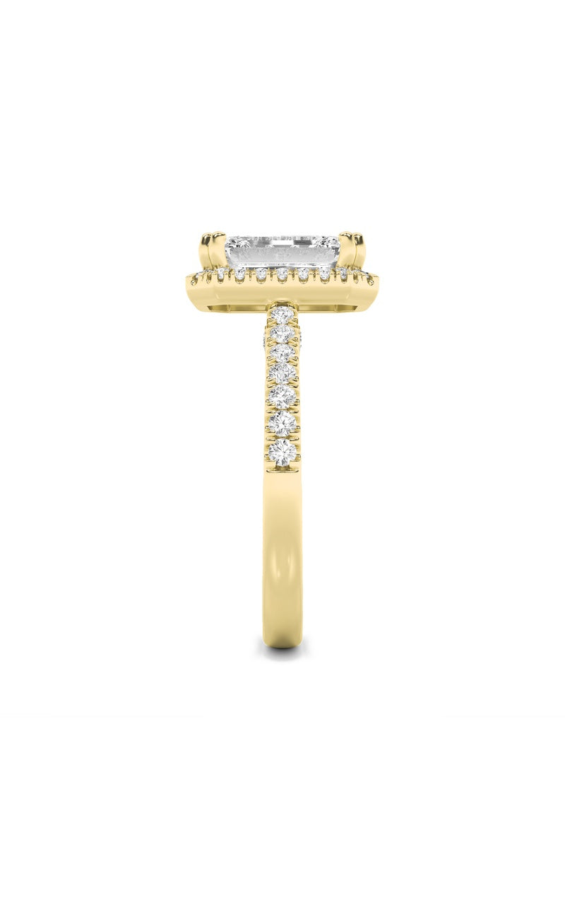 3Cttw Emerald Shaped Lab Grown Diamond (F/VS) Classic Halo Accented Engagement Ring in 14K Gold