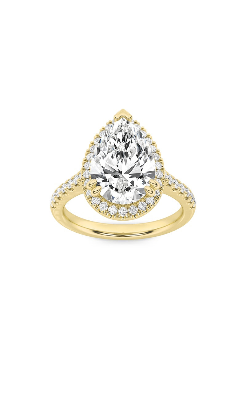 3Cttw Pear Shaped Lab Grown Diamond (F/VS) Classic Halo Accented Engagement Ring in 14K Gold