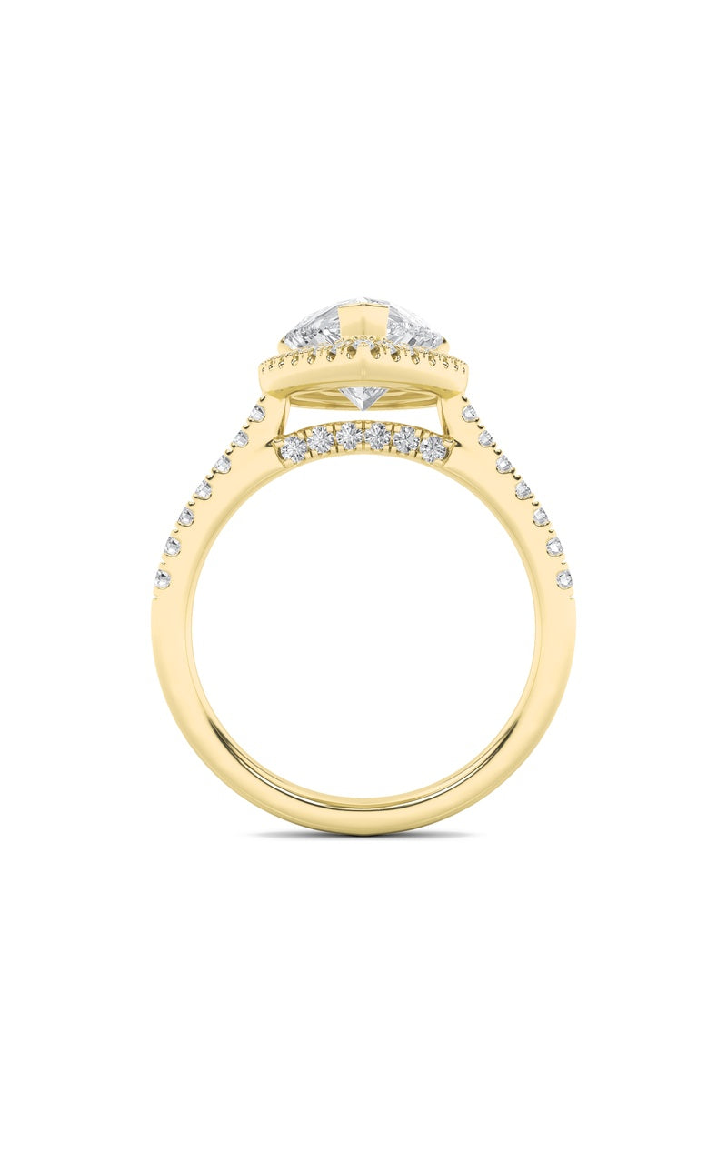 3Cttw Pear Shaped Lab Grown Diamond (F/VS) Classic Halo Accented Engagement Ring in 14K Gold