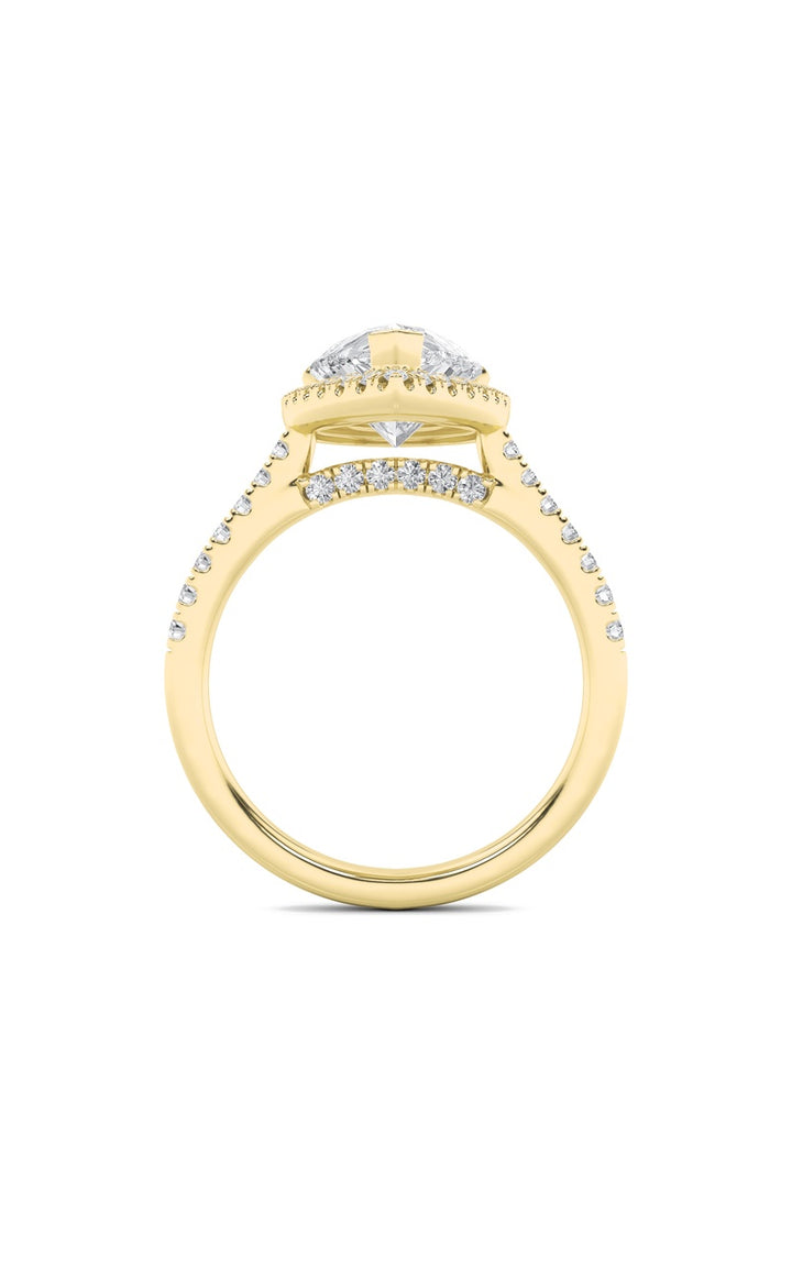 3Cttw Pear Shaped Lab Grown Diamond (F/VS) Classic Halo Accented Engagement Ring in 14K Gold