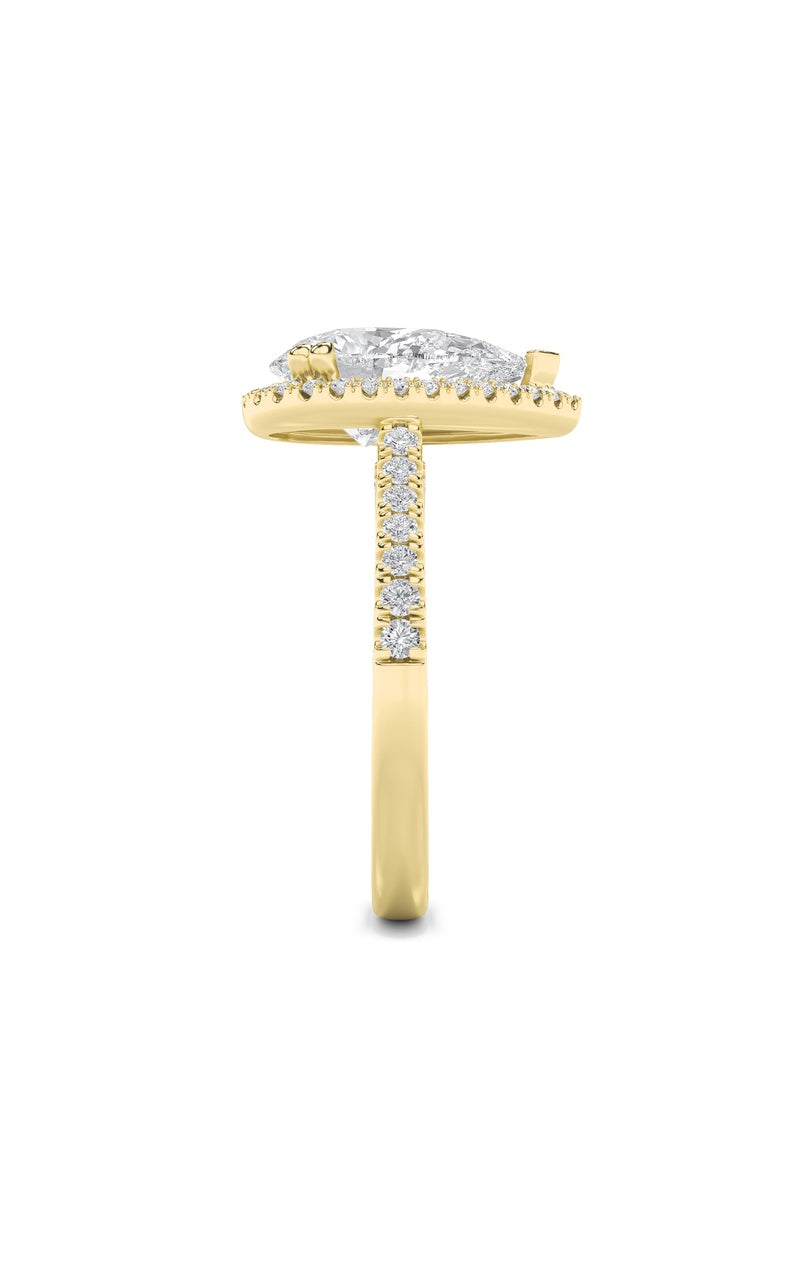 3Cttw Pear Shaped Lab Grown Diamond (F/VS) Classic Halo Accented Engagement Ring in 14K Gold
