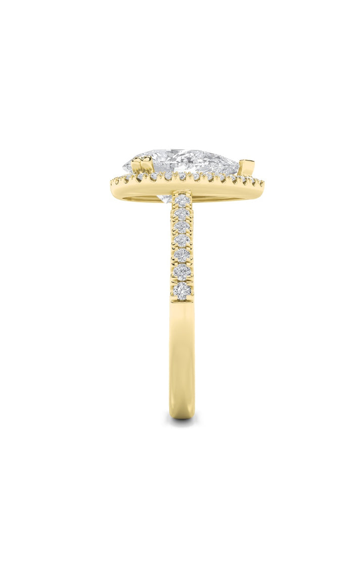 3Cttw Pear Shaped Lab Grown Diamond (F/VS) Classic Halo Accented Engagement Ring in 14K Gold