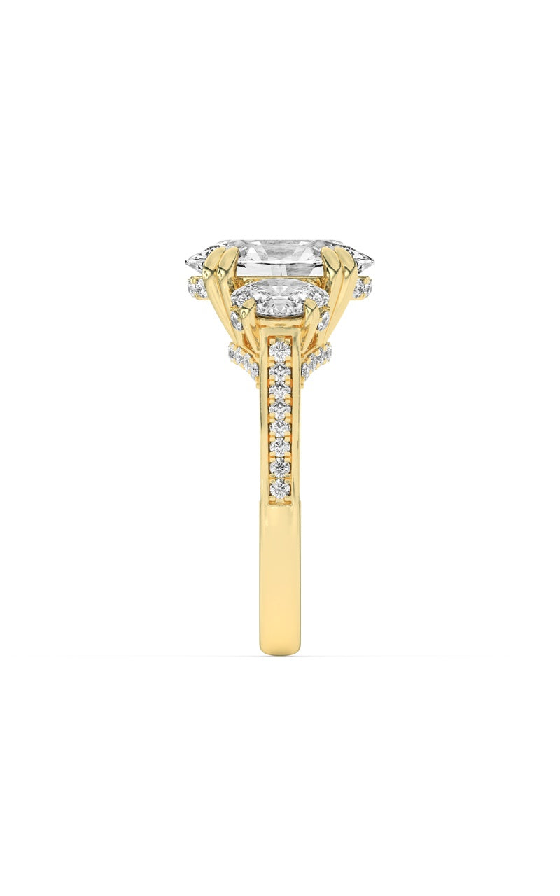 5Cttw Oval Shaped Lab Grown Diamond (F/VS) Three Stone Accented Engagement Ring in 14K Gold