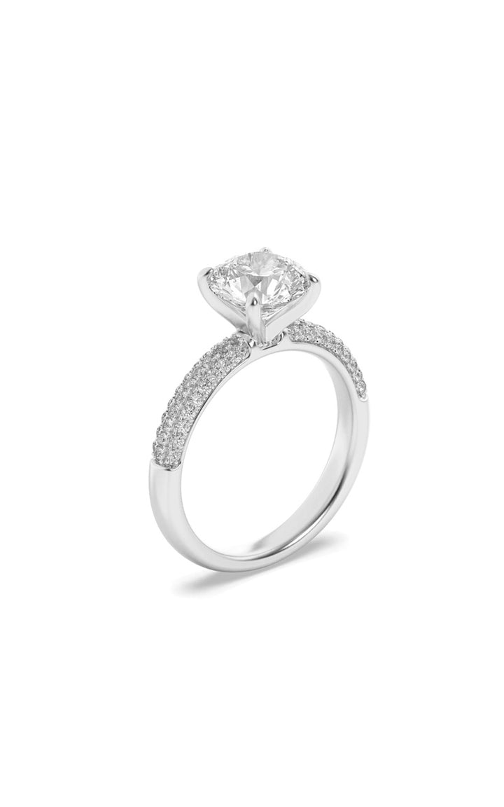 1.5Cttw Round Shaped Lab Grown Diamond (F/VS) Three Row Micro Pave Engagement Ring in 14K Gold