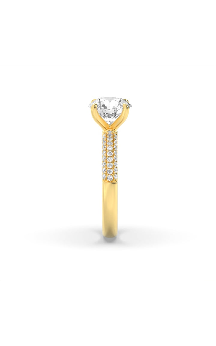 1.5Cttw Round Shaped Lab Grown Diamond (F/VS) Three Row Micro Pave Engagement Ring in 14K Gold