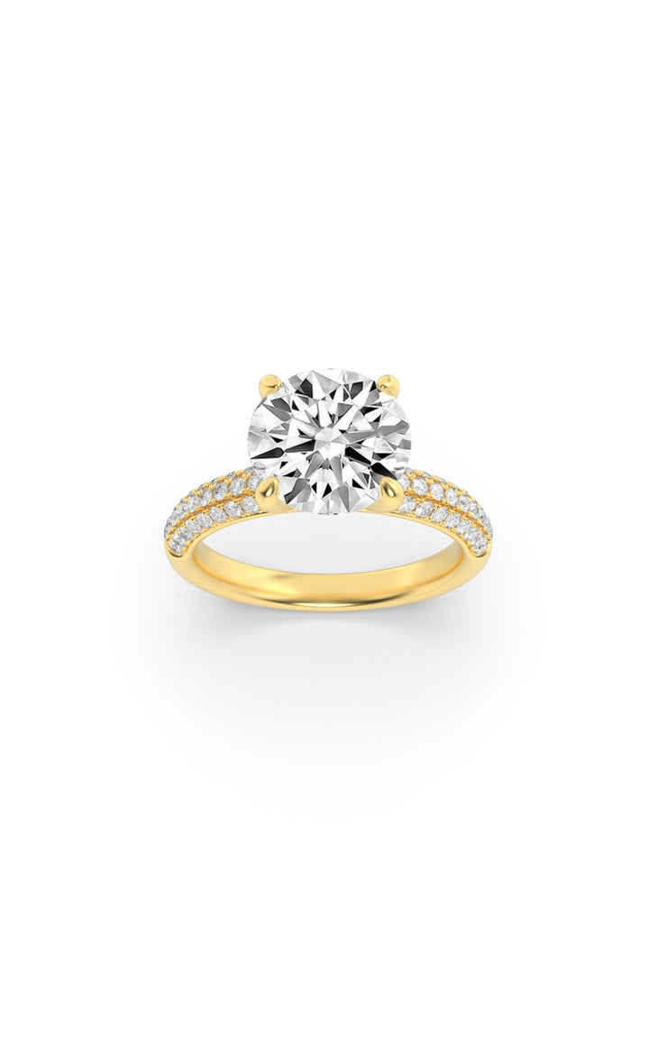 2.5Cttw Round Shaped Lab Grown Diamond (F/VS) Three Row Micro Pave Engagement Ring in 14K Gold
