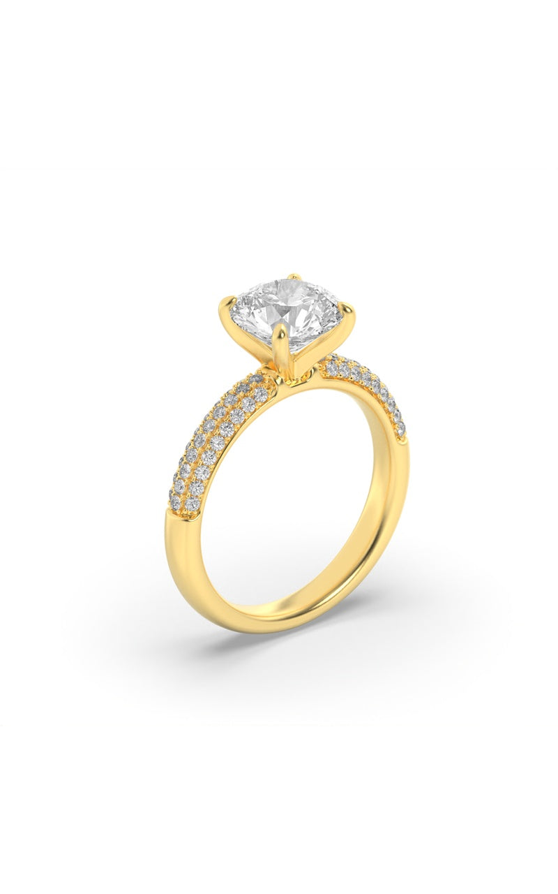 2.5Cttw Round Shaped Lab Grown Diamond (F/VS) Three Row Micro Pave Engagement Ring in 14K Gold