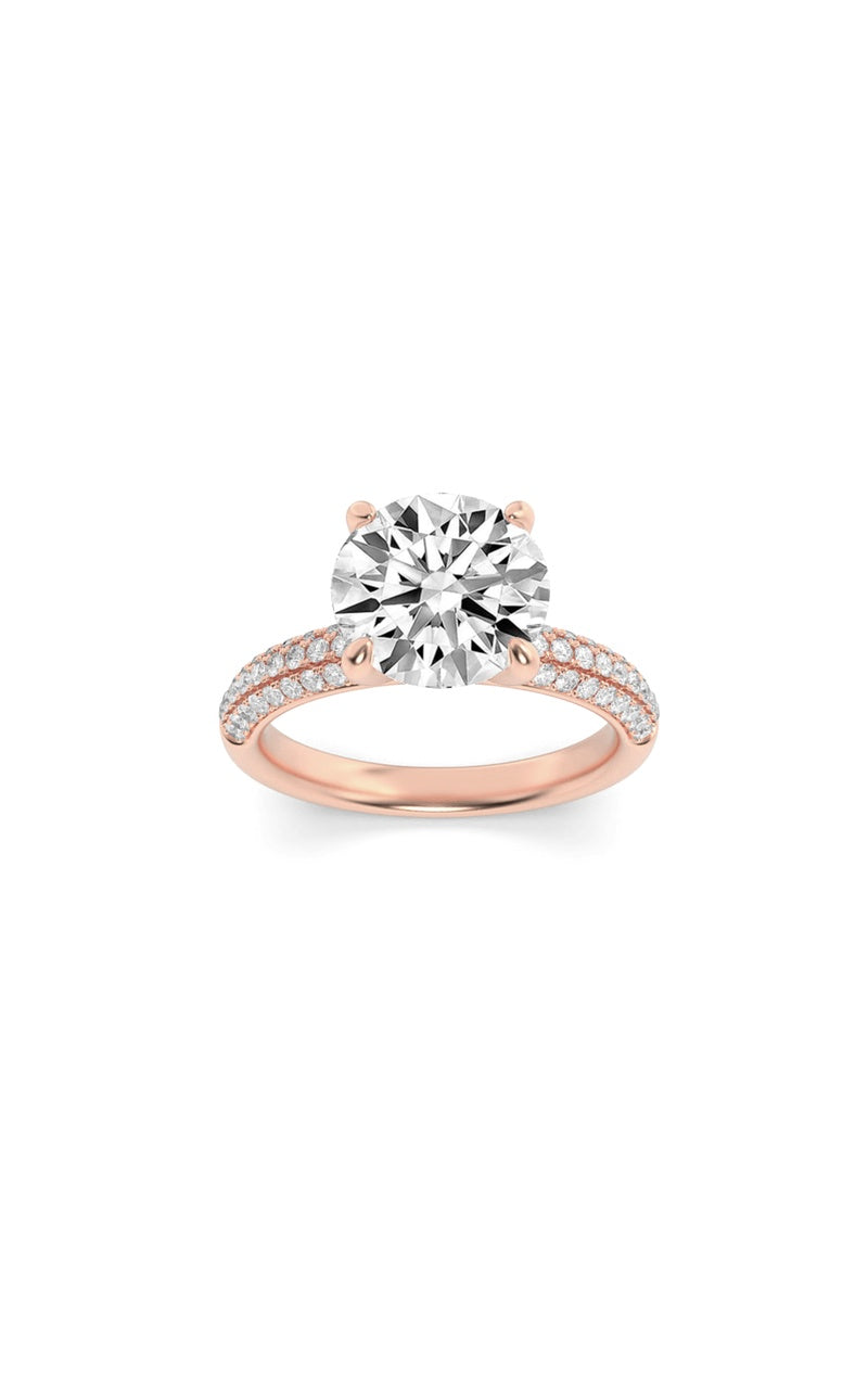 2.5Cttw Round Shaped Lab Grown Diamond (F/VS) Three Row Micro Pave Engagement Ring in 14K Gold