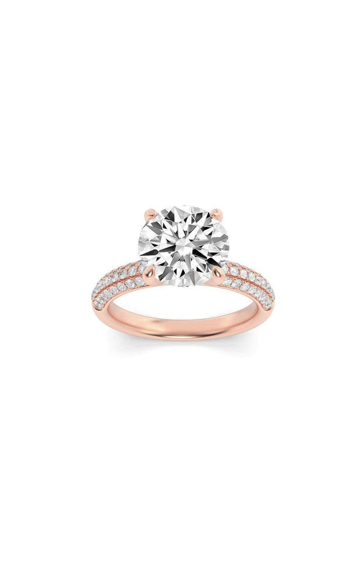 2.5Cttw Round Shaped Lab Grown Diamond (F/VS) Three Row Micro Pave Engagement Ring in 14K Gold