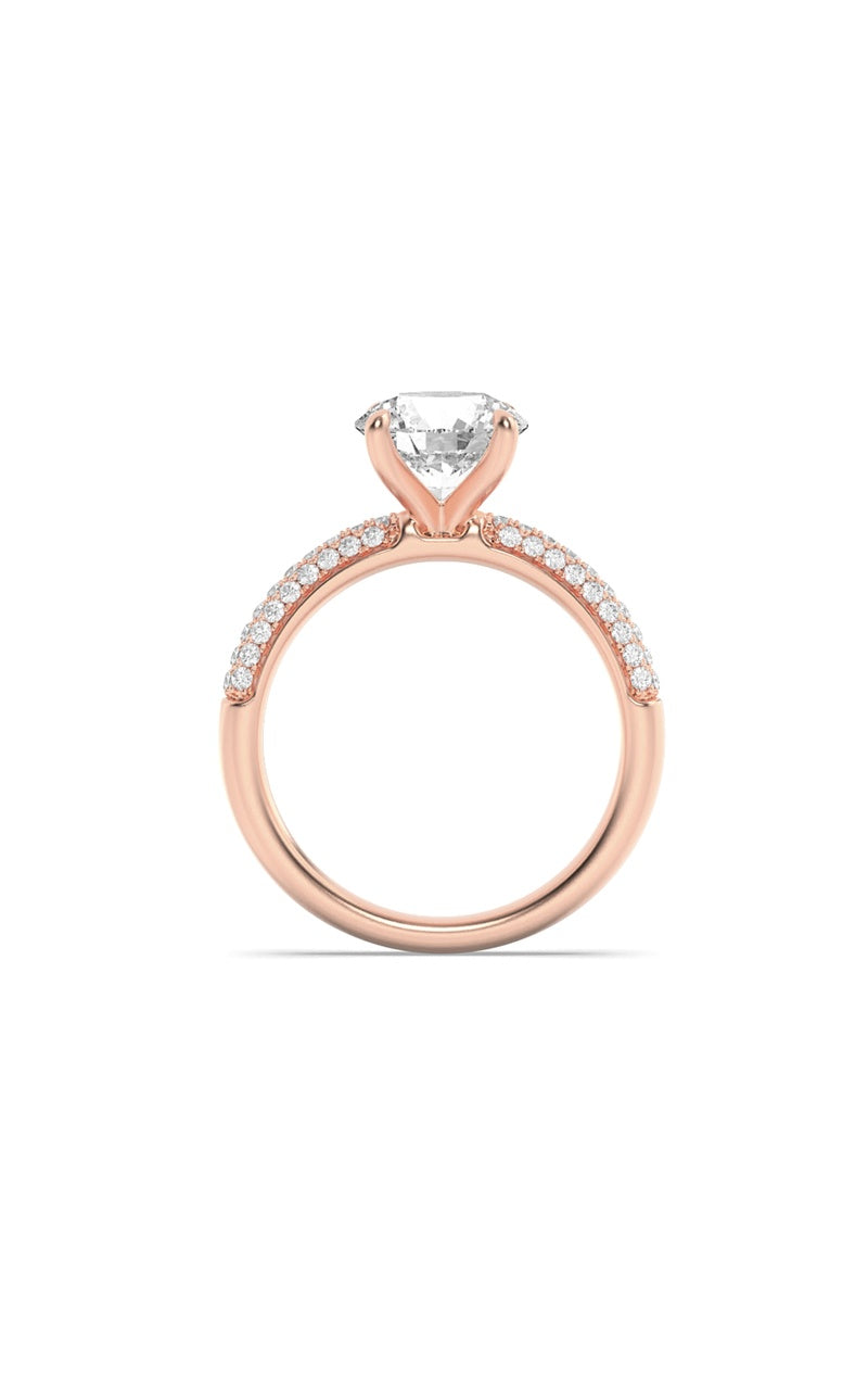 2.5Cttw Round Shaped Lab Grown Diamond (F/VS) Three Row Micro Pave Engagement Ring in 14K Gold