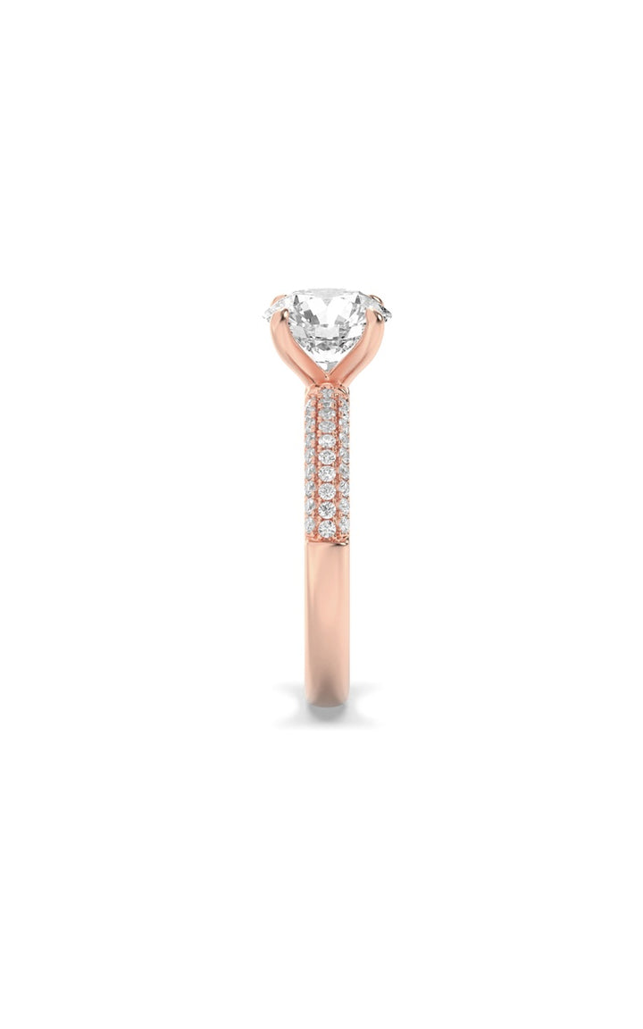 2.5Cttw Round Shaped Lab Grown Diamond (F/VS) Three Row Micro Pave Engagement Ring in 14K Gold