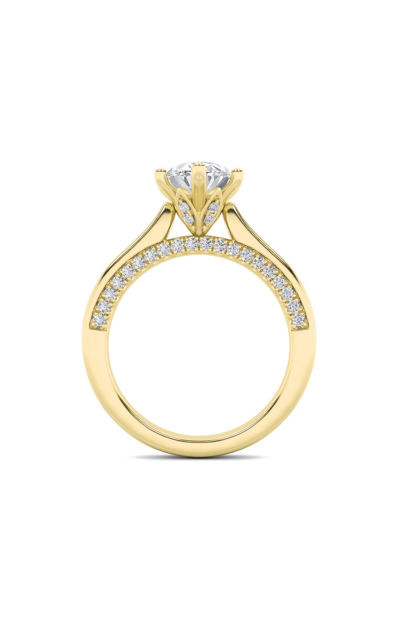 2Cttw Oval Shaped Lab Grown Diamond (F/VS) Tulip Motif Accented Engagement Ring in 14K Gold