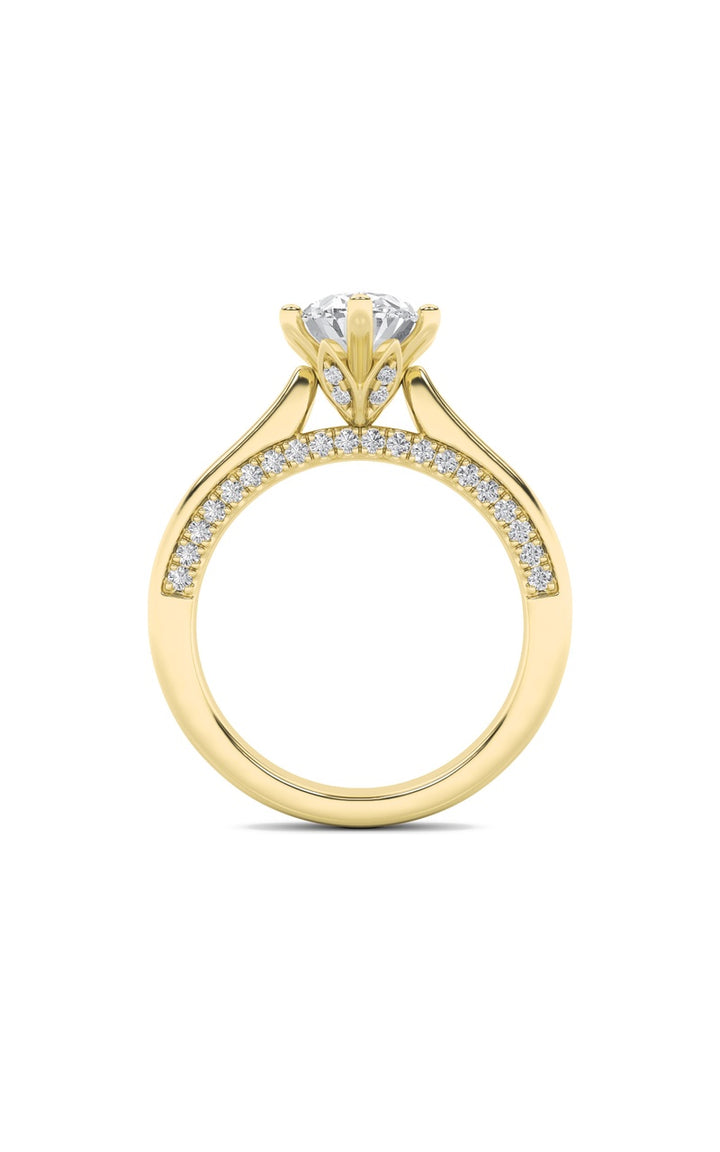 2Cttw Oval Shaped Lab Grown Diamond (F/VS) Tulip Motif Accented Engagement Ring in 14K Gold