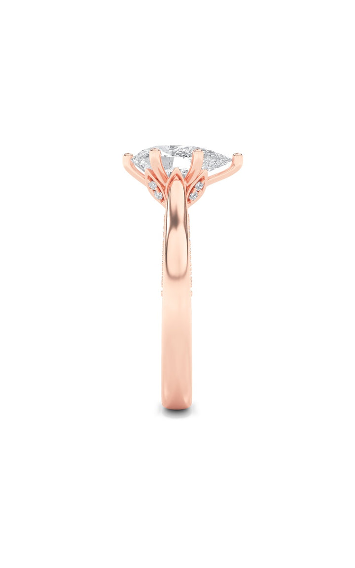 1.25Cttw Pear Shaped Lab Grown Diamond (F/VS) Tulip Motif Accented Engagement Ring in 14K Gold