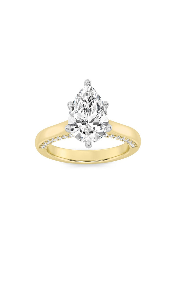 1.25Cttw Pear Shaped Lab Grown Diamond (F/VS) Tulip Motif Accented Engagement Ring in 14K Gold