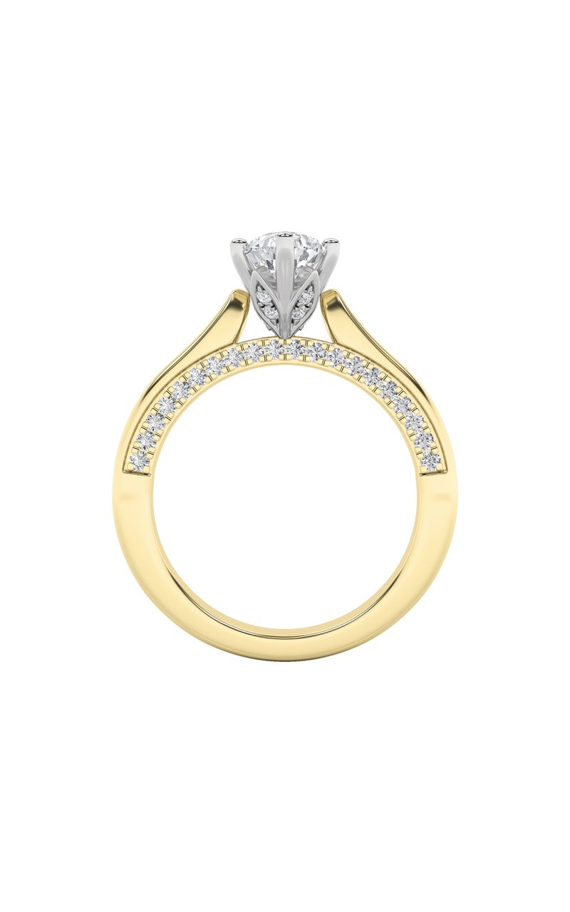 1.25Cttw Pear Shaped Lab Grown Diamond (F/VS) Tulip Motif Accented Engagement Ring in 14K Gold