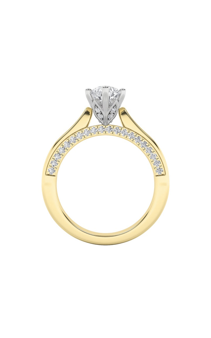 1.25Cttw Pear Shaped Lab Grown Diamond (F/VS) Tulip Motif Accented Engagement Ring in 14K Gold