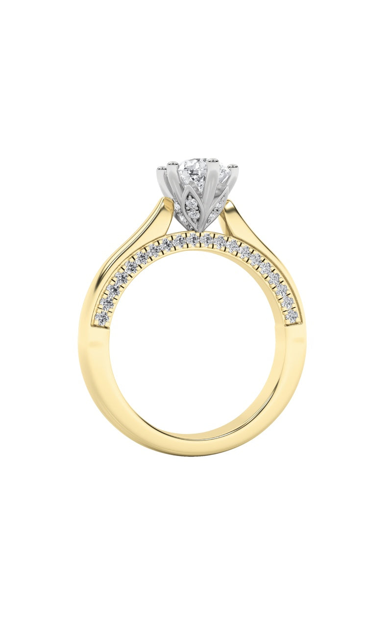 1.25Cttw Pear Shaped Lab Grown Diamond (F/VS) Tulip Motif Accented Engagement Ring in 14K Gold