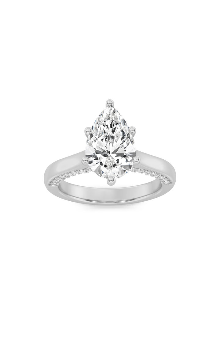 2Cttw Pear Shaped Lab Grown Diamond (F/VS) Tulip Motif Accented Engagement Ring in 14K Gold