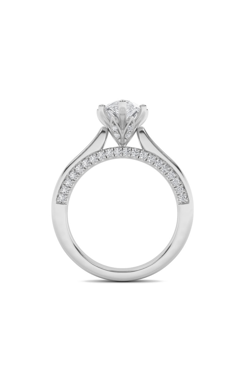 2Cttw Pear Shaped Lab Grown Diamond (F/VS) Tulip Motif Accented Engagement Ring in 14K Gold